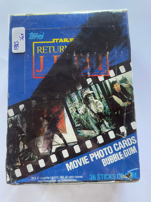 Star Wars Return of the Jedi 1983 – 36 Packs Photo Cards + Chewing Gum – Boîte Vintage Scellée