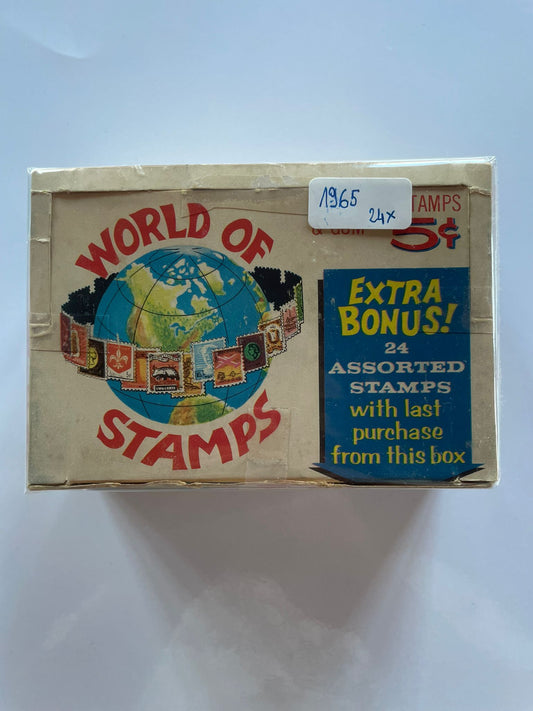 1965 World of Stamps – Collection de Timbres – Boîte complète 24 packs  vintage