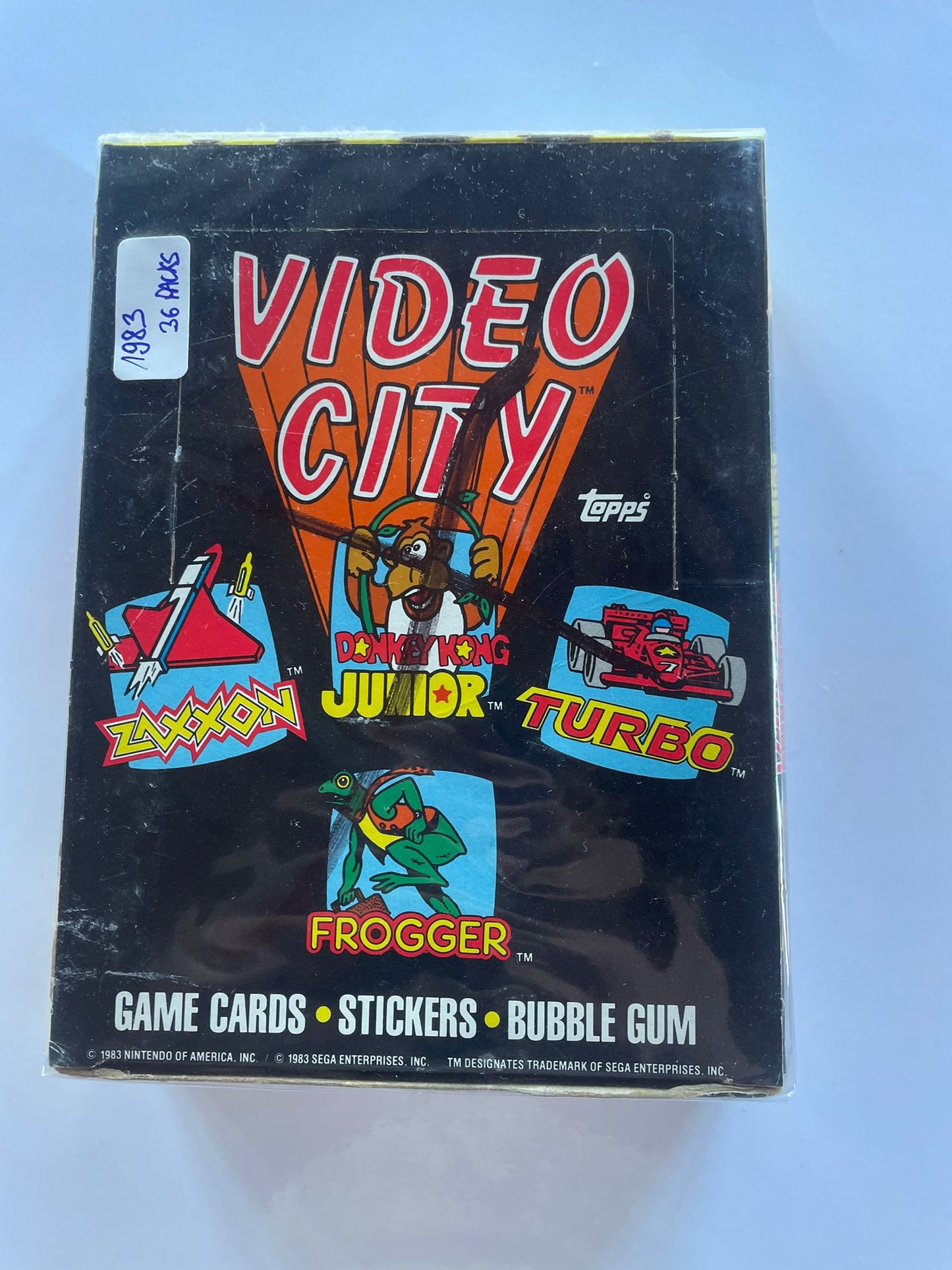 1983 Video City – Game Cards & Stickers – Boîte complète 36 packs scellés + Bubble Gum