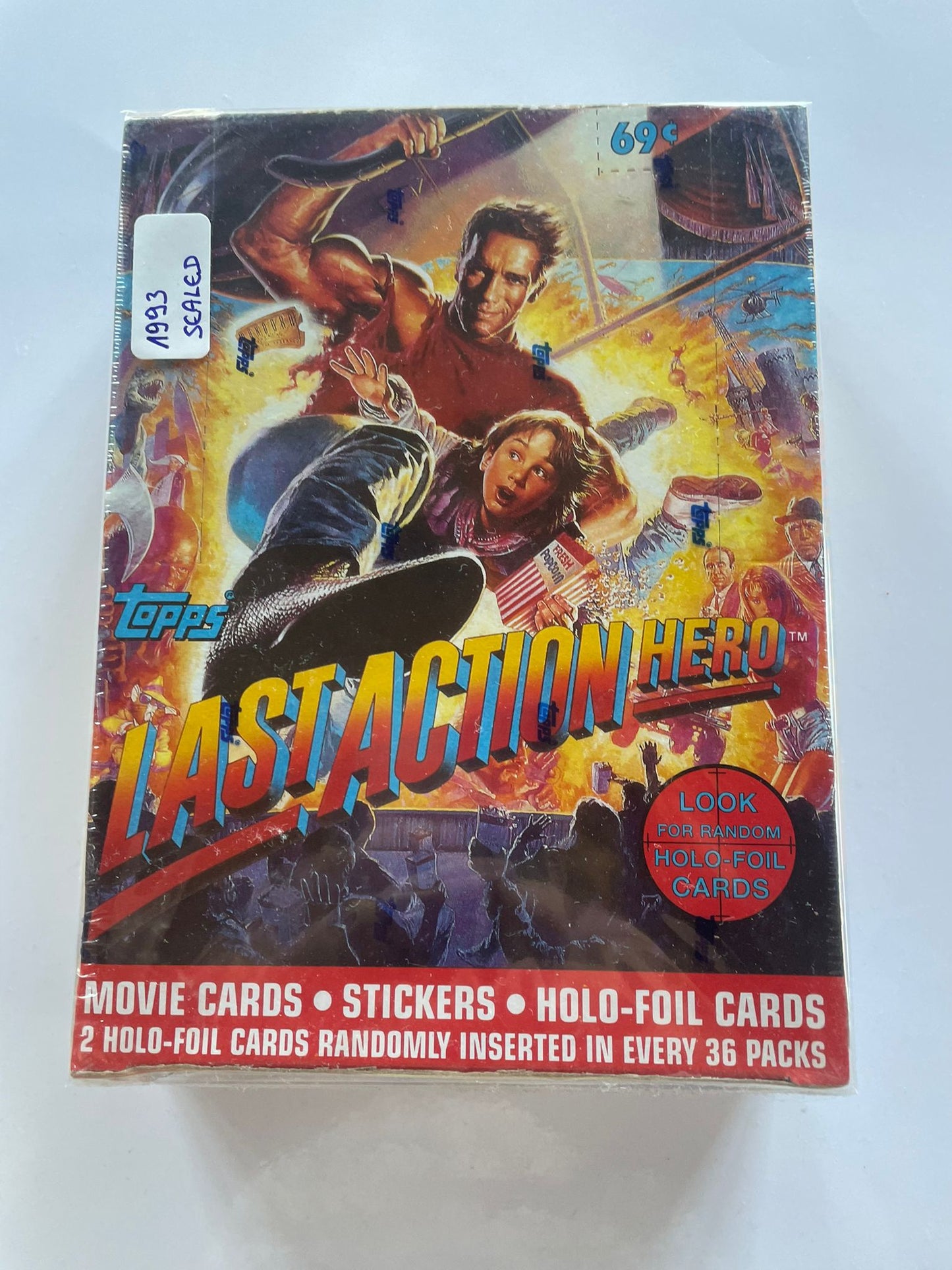 1993 Last Action Hero – Movie Cards, Stickers & Holo Foil Cards – Boîte complète scellée 36 packs + Bubble Gum