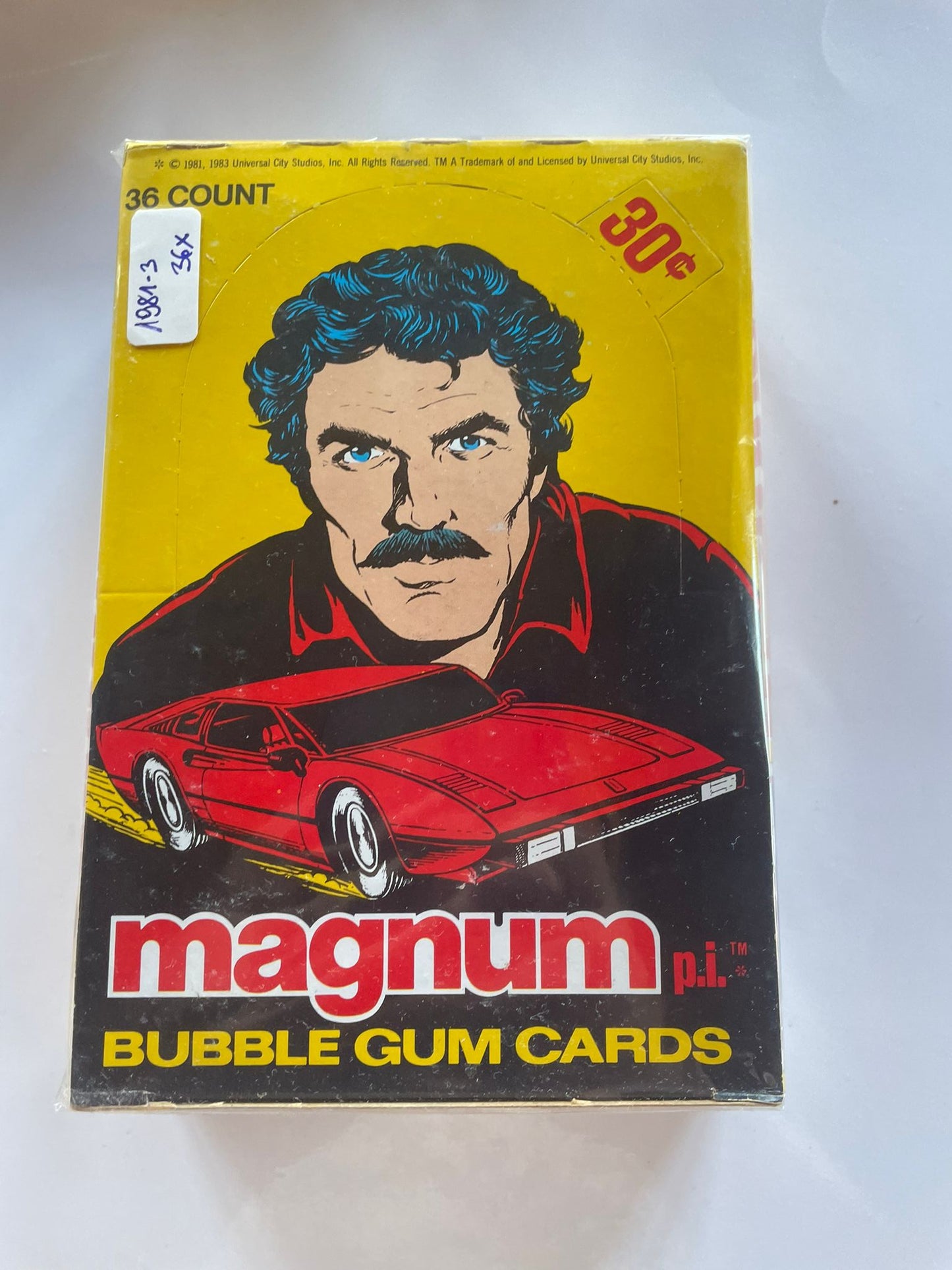 1981 Magnum P.I. Bubble Gum Cards – Boîte complète 36 packs scellés + Bubble Gum